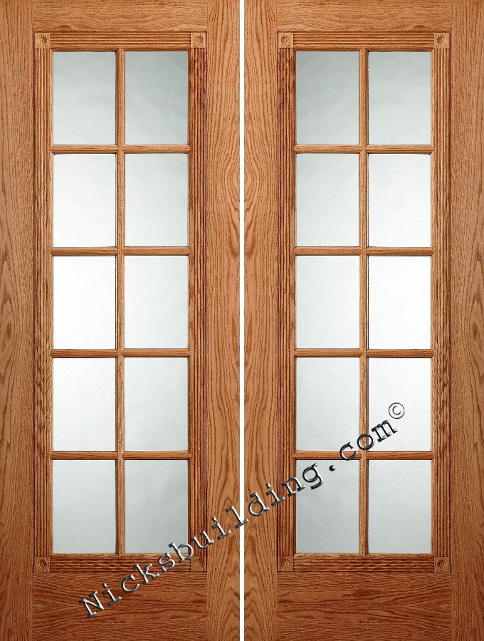 Mahogany Wood Double French Door with 10/5 Glass Prehung